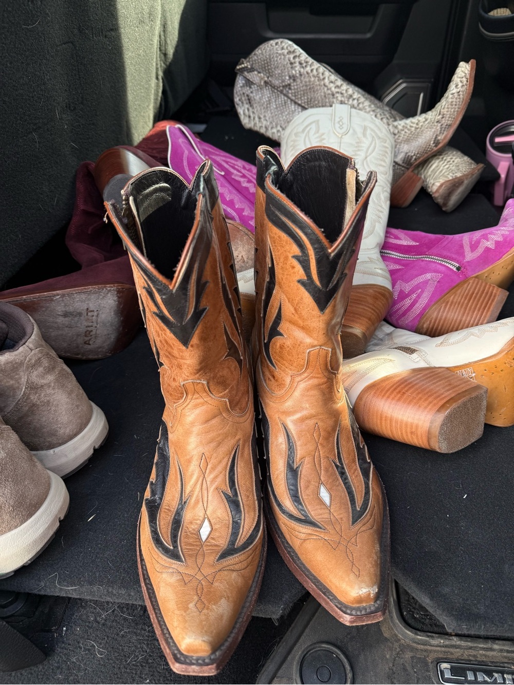 Women's Tan & Black Western Heeled Boots by AZULADO